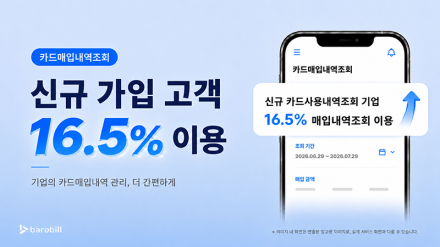 바로빌 ‘카드매입내역조회’ 출시 한 달 만에 신규 고객사 16.5% 이용